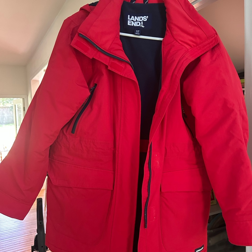 Lands' End red winter jacket - small - waterproof and nearly new!